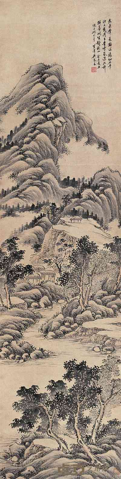 吴琴木 水墨山水图 立轴 179×46cm